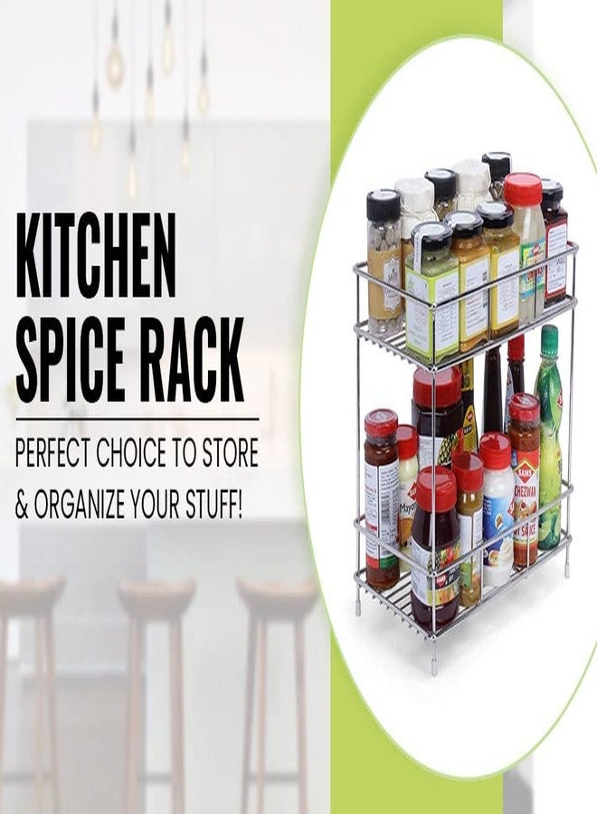 CR18 COLLECTION Stainless Steel 2 Layer Countertop Spice Rack | Modular Storage Organizer | Multipurpose Shelf, Silver, Step Shelf - Image 4